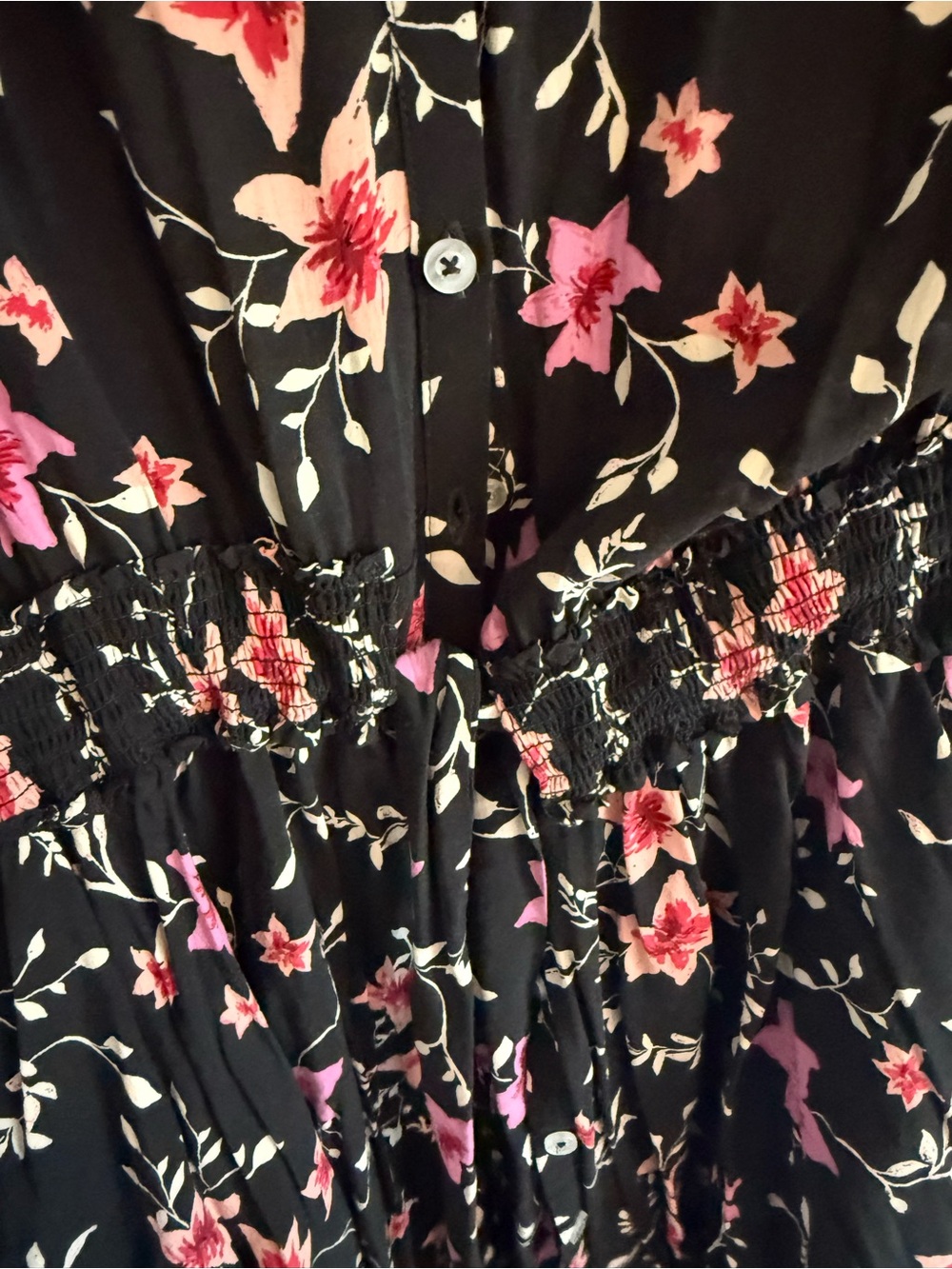 Free People Lighten Up MiniBlack Floral Long-Sleeve with Pink Accents - Picture 8 of 9
